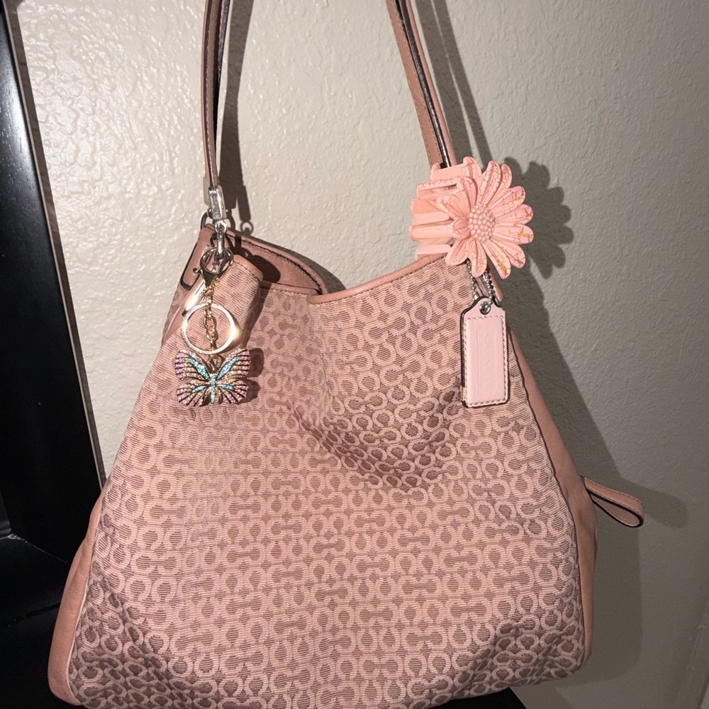 Coach Madison Large Tearose Phoebe Op Art Needlepoint Handbag